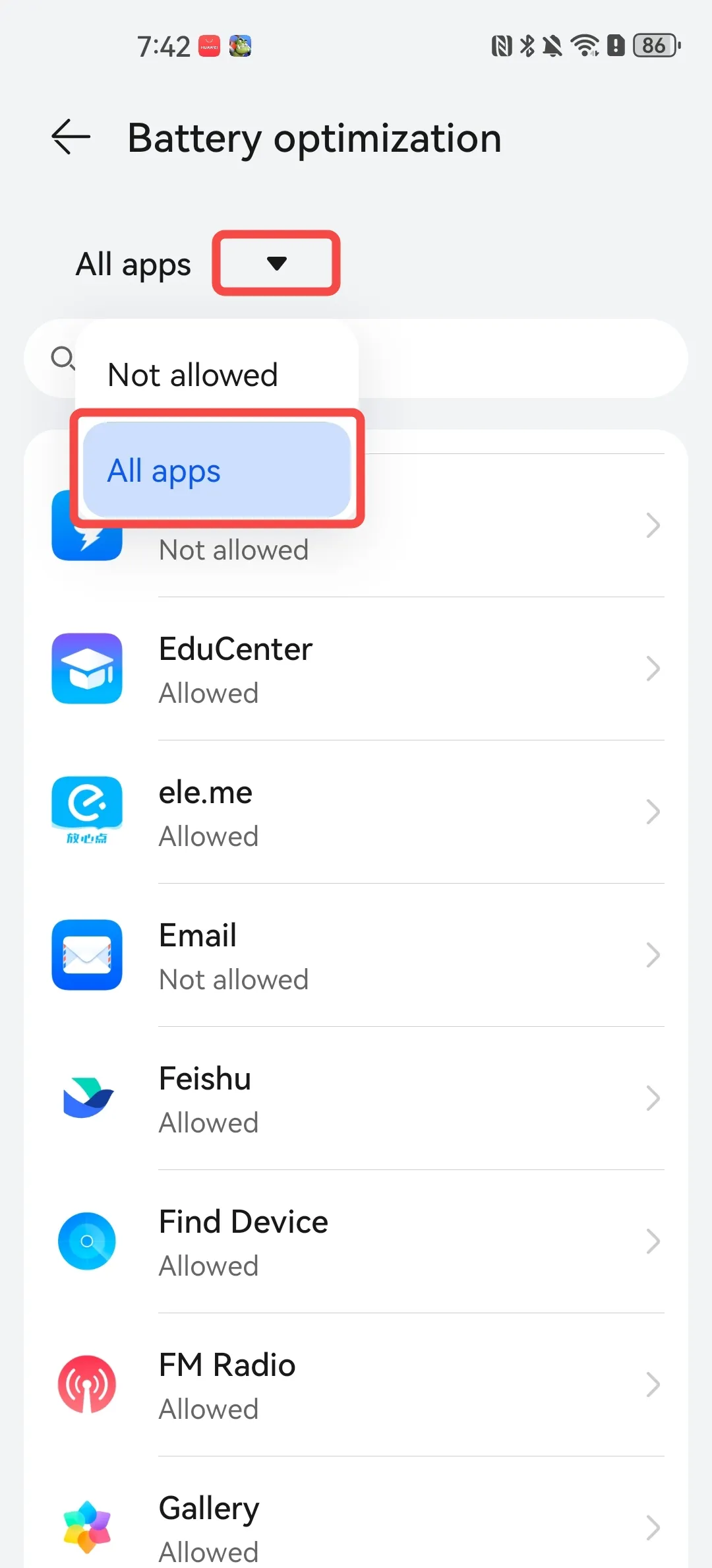 Huawei Battery Optimization